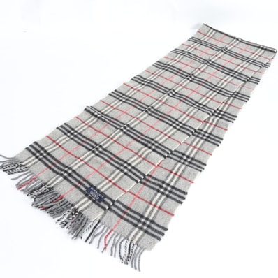 ■美品 バーバリー ノバ チェックフリンジ グレーマフラー