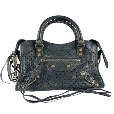 バレンシアガ BALENCIAGA ハンドバッグ ショルダーバッグ クラシック ミニ シティ レザー ダークグレー ゴールド レディース【中古】 z10242