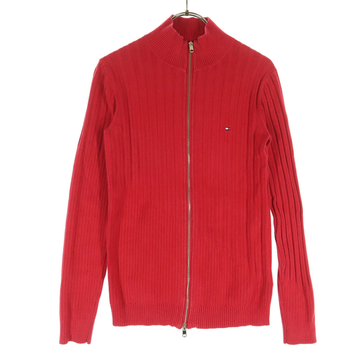美品 TOMMY HILFIGER トミーヒルフィガー 長袖 フルジップ ニット S レッド