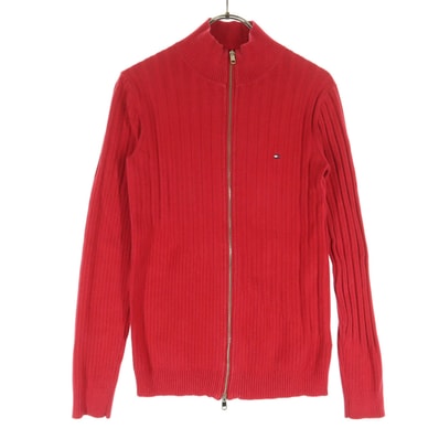 美品 TOMMY HILFIGER トミーヒルフィガー 長袖 フルジップ ニット S レッド