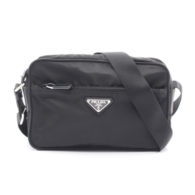 プラダ PRADA 三角プレート ショルダーバッグ バッグ ナイロン レザー レディース ブラック系 【中古】