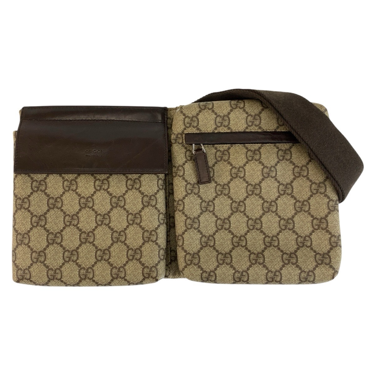 美品 GUCCI グッチ ブラウン ベージュ GGスプリームキャンバス レザー/ ボディバッグ ウエストポーチ 604212 【中古】