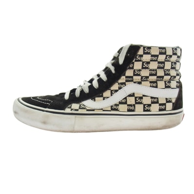 Supreme シュプリーム スニーカー × VANS 16AW VN0A38Z3JLW Checker Logo Sk8-Hi チェッカー ロゴ スケート ハイカットスニーカー ブラック系 ホワイト系 27cm【中古】