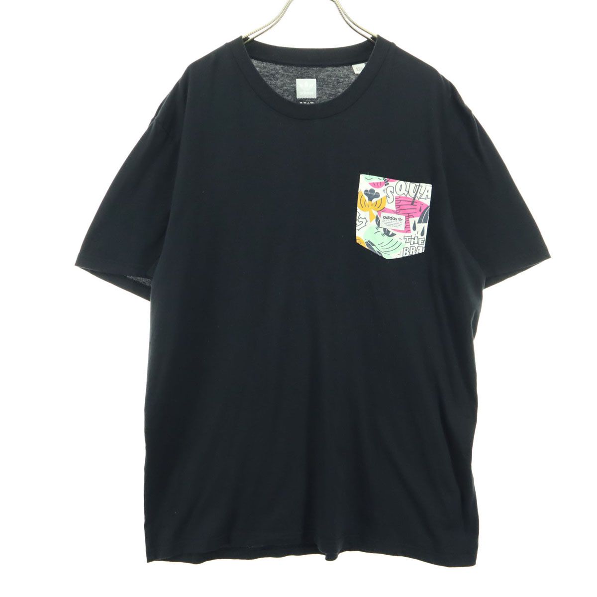 美品 adidas アディダス トレフォイルロゴ スケートボード 半袖 Tシャツ 2XO ブラック系 胸ポケット