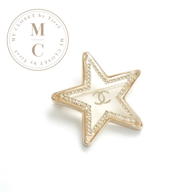 シャネル CHANEL ブローチ コサージュ ゴールド クリア ココマーク 星 スター ラインストーン