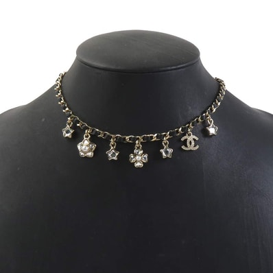 シャネル CHANEL チョーカー ネックレス メタル/レザー ブラック/ゴールド レディース ABG275【中古】 h32553i