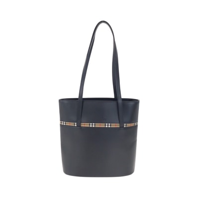 BURBERRY バーバリー 中チェック柄 ブラック 黒 シルバー金具 レザー トートバッグ ショルダーバッグ 600757 【中古】