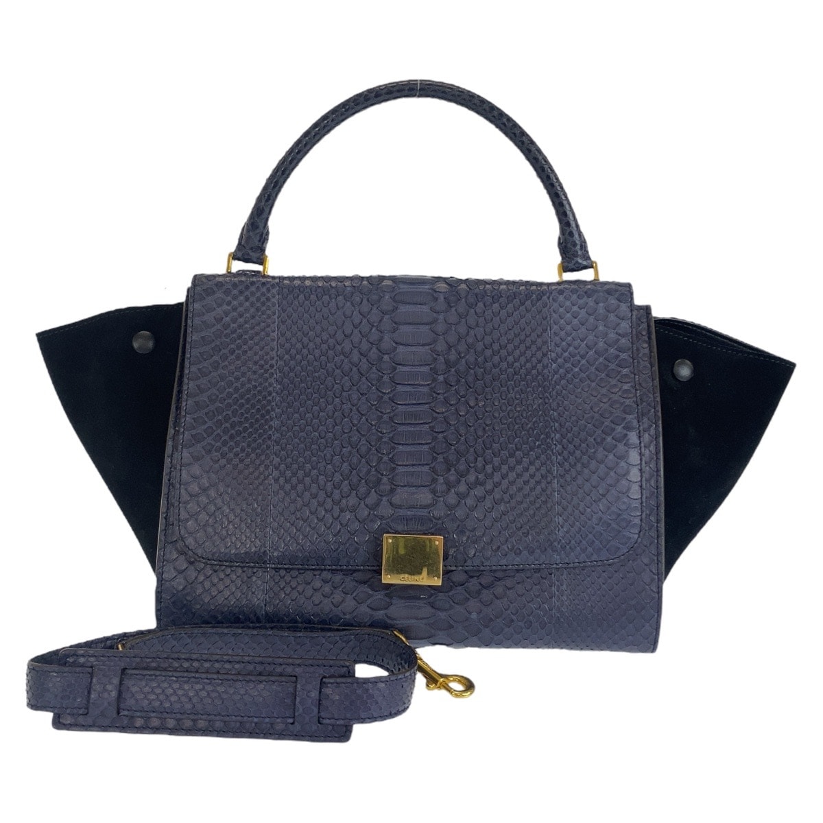 超美品 CELINE セリーヌ トラペーズ ブルー ゴールド金具 パイソン レザー/ ハンドバッグ ショルダーバッグ 2WAY 505977 【中古】