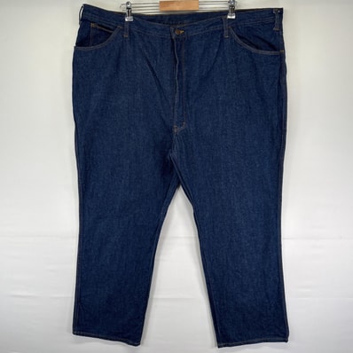 古着 ディッキーズ Dickies デニムパンツ ストレート 特大 作業着 ワンポイントロゴ 大きいサイズ w50 L30 ブルー メンズ