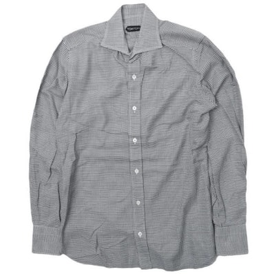 TOM FORD トムフォード グレンチェック ワイドスプレッドカラーシャツ 38/15 GRAY 長袖 ワイシャツ トップス g28426