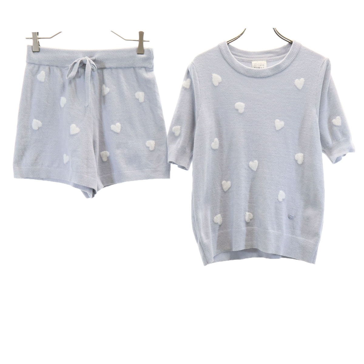 gelato pique ジェラートピケ ハート柄 半袖 ルームウェア 上下セットアップ F ブルーグレー