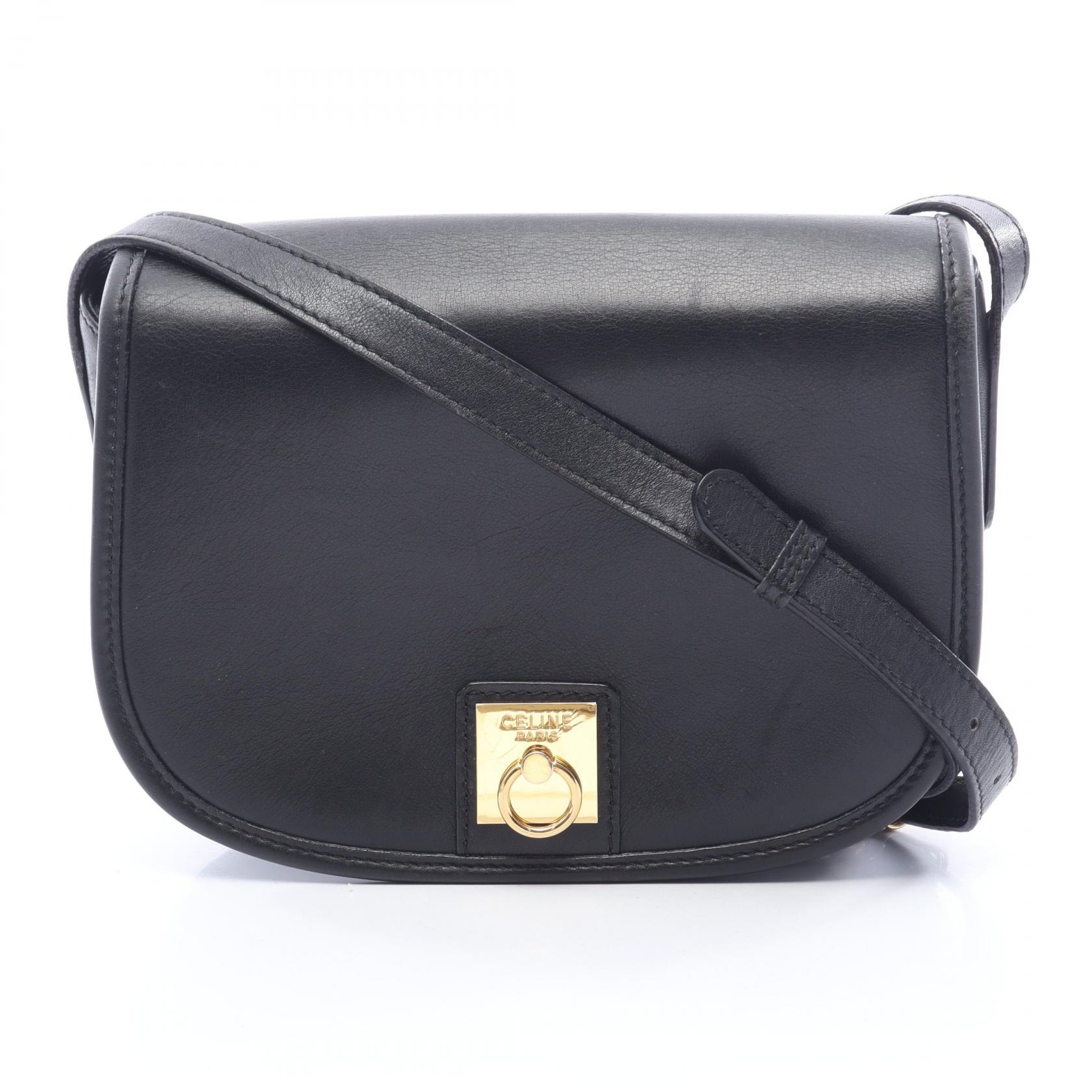 セリーヌ CELINE ガンチーニ ショルダーバッグ バッグ レザー レディース ブラック系 【中古】