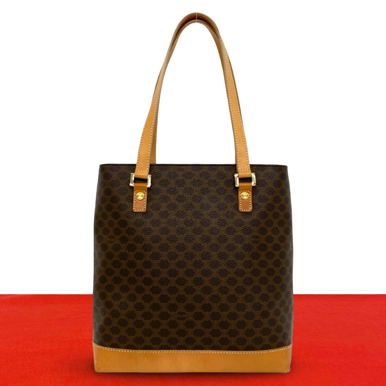 CELINE セリーヌ マカダム ブラゾン 柄 レザー PVC トートバッグ ブラウン
38748