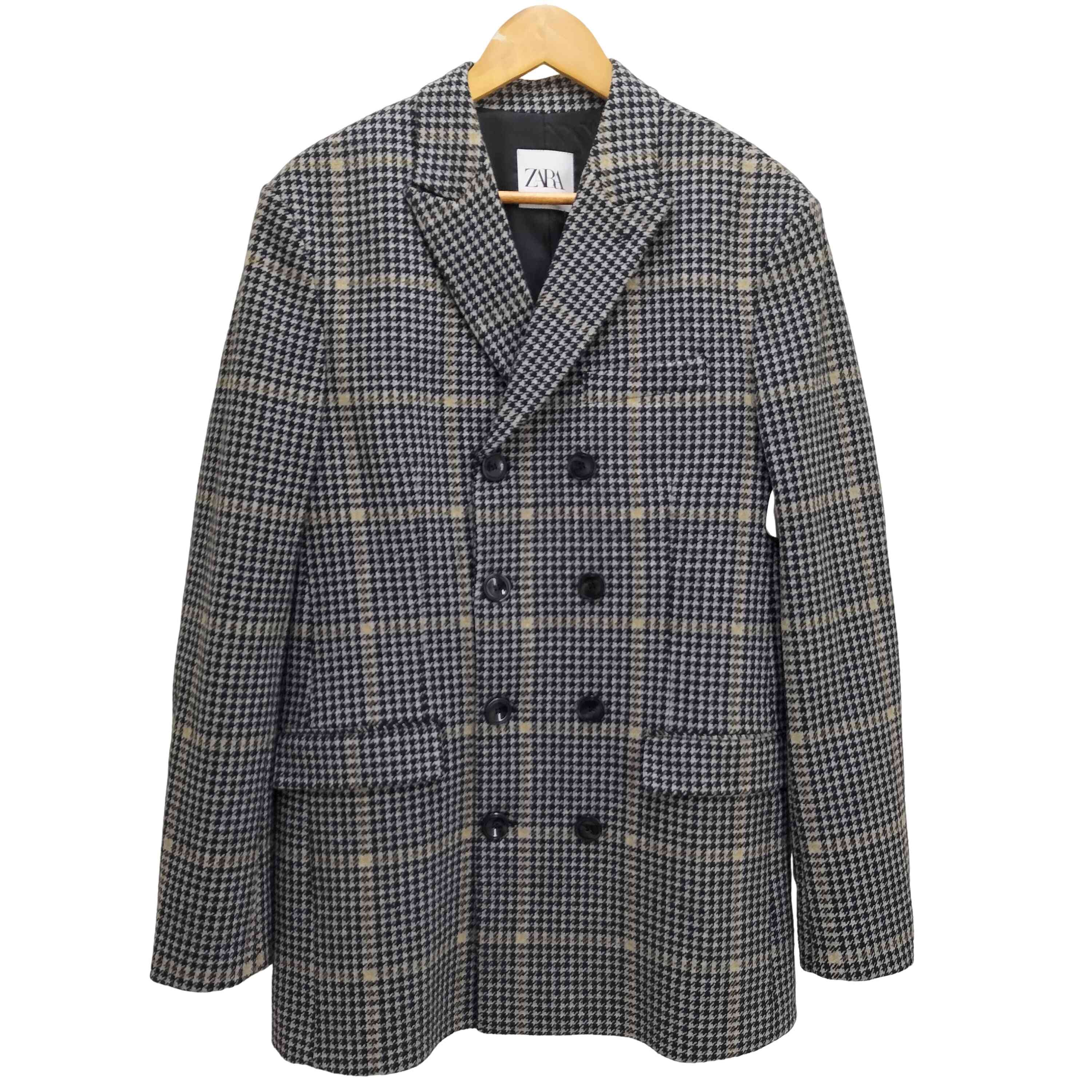 DOUBLE BREASTED CHECK THREE QUARTER LENGTH COAT【1143751330770】