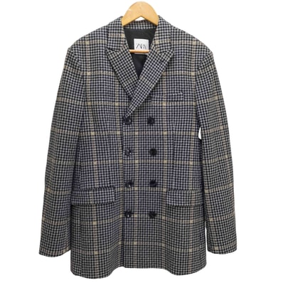 DOUBLE BREASTED CHECK THREE QUARTER LENGTH COAT【1143751330770】