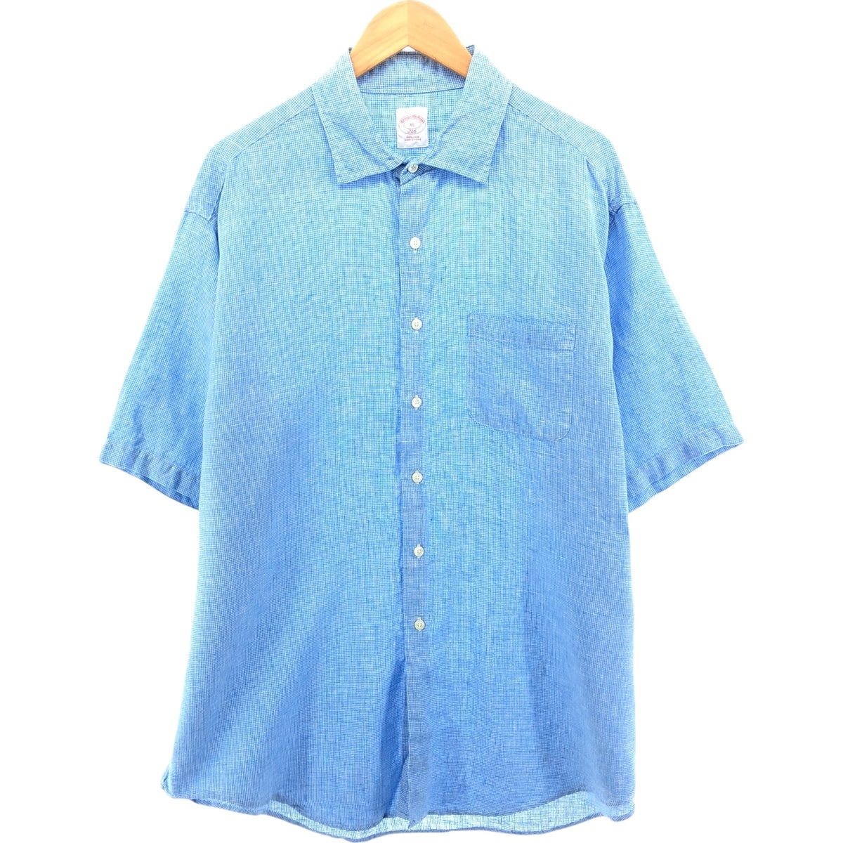 古着 ブルックスブラザーズ Brooks Brothers 346 千鳥格子柄 ワイドカラー 半袖 リネンシャツ メンズXL相当/eaa552952