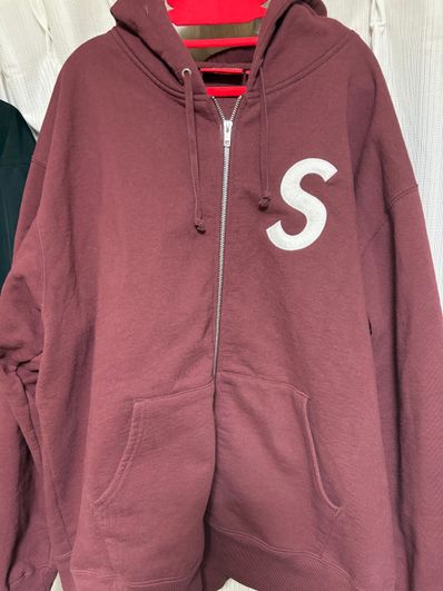 Supreme S Logo Zip Up Hooded Sweatshirt "Maroon"