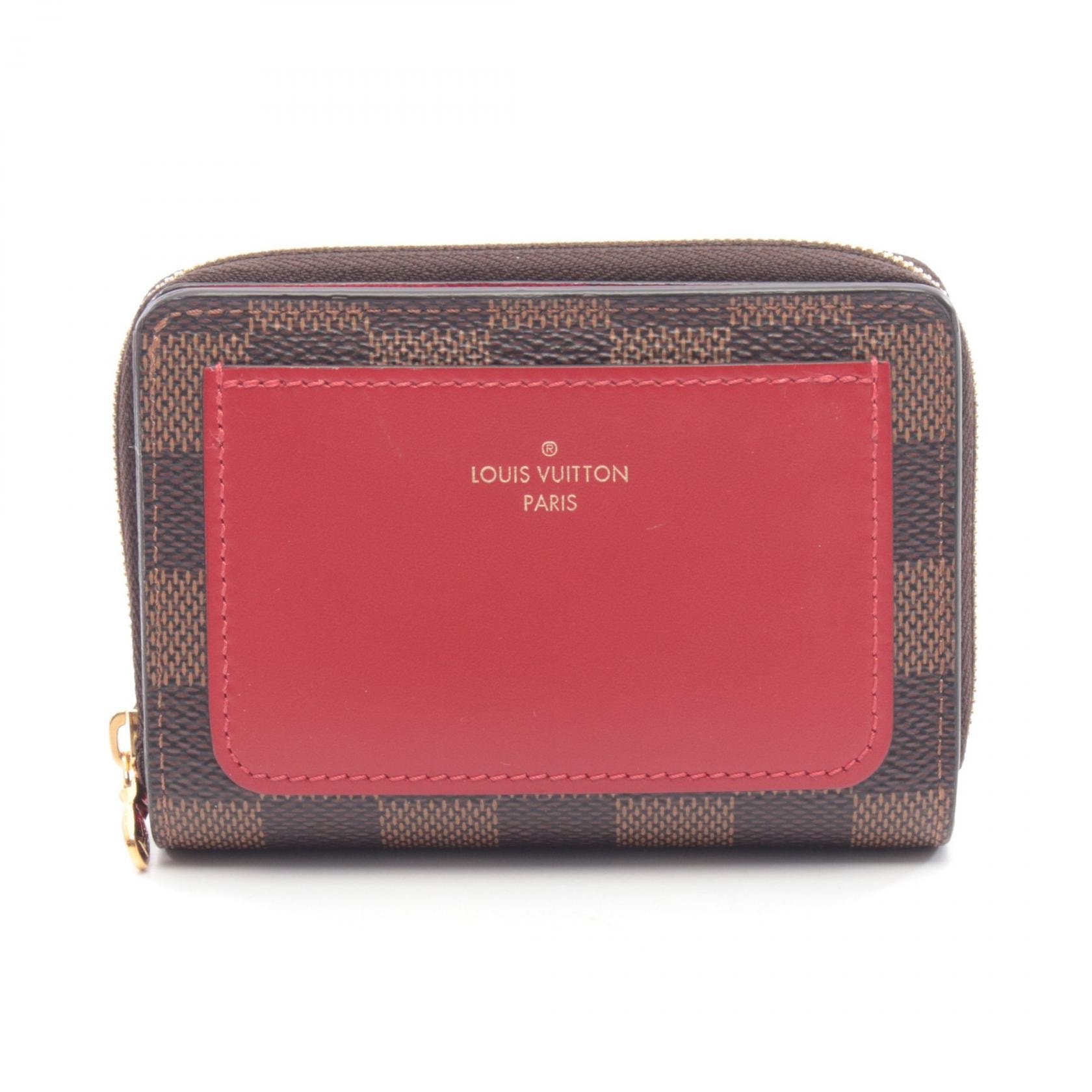 ルイ・ヴィトン LOUIS VUITTON ポルトフォイユ ルー 二つ折り財布 財布 レザー PVCコーティングキャンバス ダミエ エベヌ レディース ブラウン系 / レッド系 N60500 【中古】