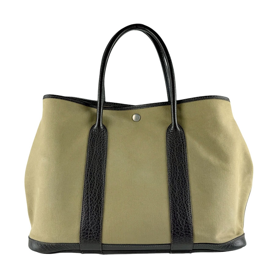 エルメス HERMES ハンドバッグ ガーデンパーティPM 36 トワルオフィシエ/ブッフル カーキ/ブラウン ユニセックス【中古】 z10042