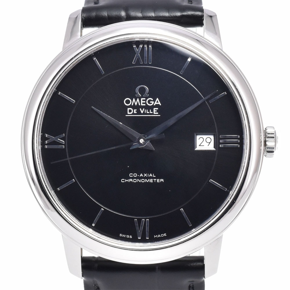 オメガ OMEGA 424.13.40.20.01.001 デビル プレステージ デイト CO-AXIAL ブラック 自動巻き メンズ 美品 保証書付き 腕時計 C#149705