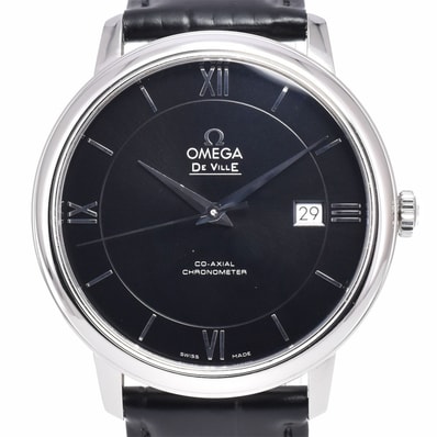 オメガ OMEGA 424.13.40.20.01.001 デビル プレステージ デイト CO-AXIAL ブラック 自動巻き メンズ 美品 保証書付き 腕時計 C#149705