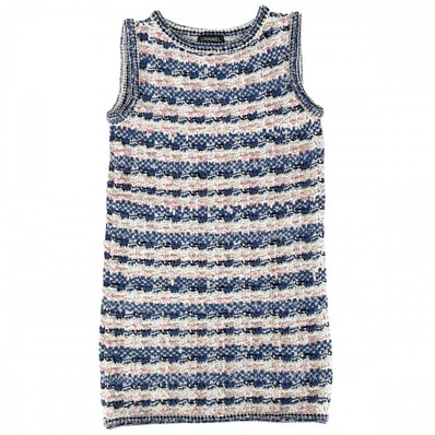 CHANEL シャネル ワンピース ツイード ノースリーブ アパレル 服 36 ブルー 青 ホワイト 白 レーヨン コットン ポリエステル ナイロン ウール レディース 秋 冬 美品【中古品】