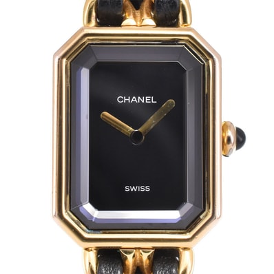 シャネル CHANEL H0001 プルミエール GP/レザー ブラック クォーツ レディース 良品 腕時計 E#147209