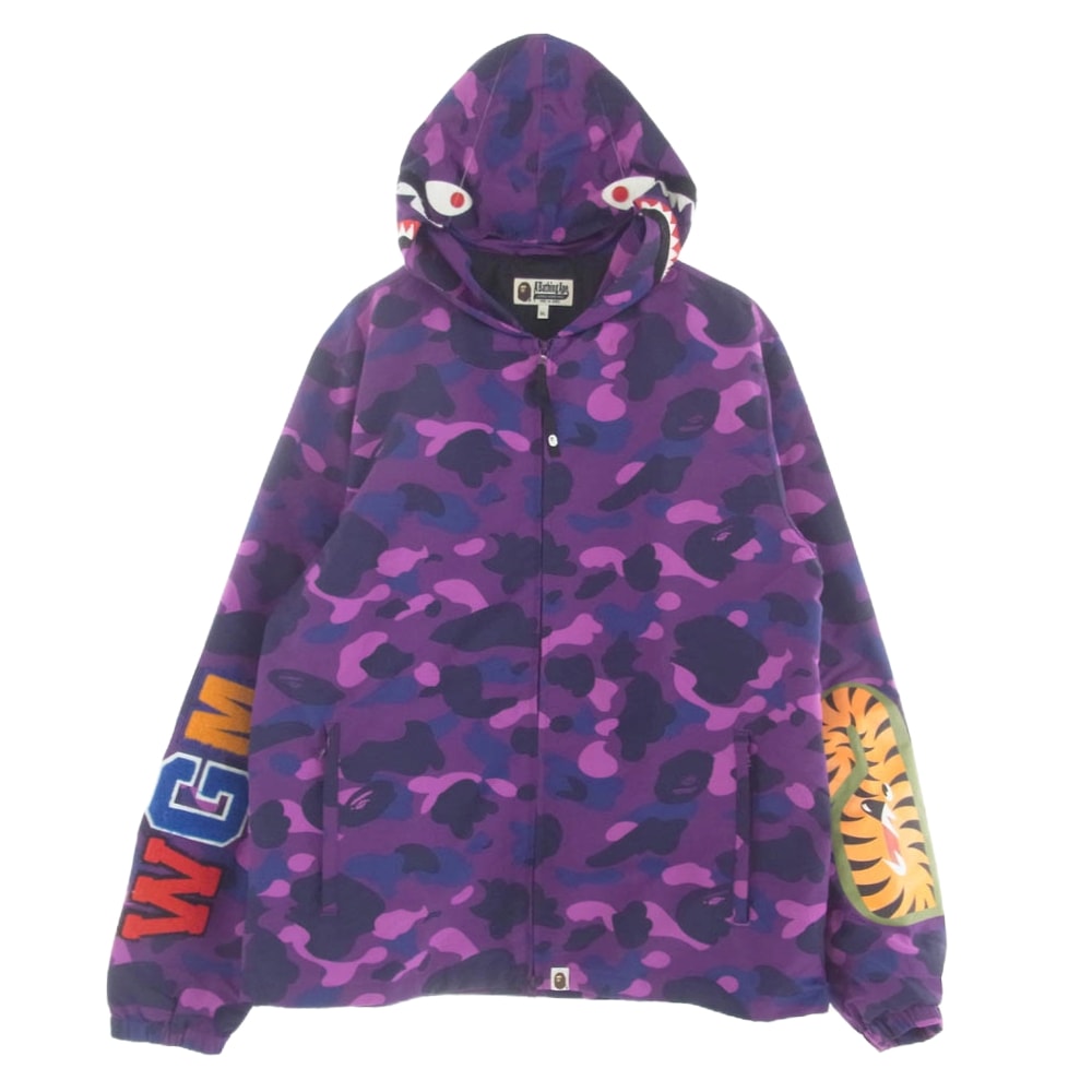 A BATHING APE アベイシングエイプ ジャケット 001LJG301007X COLOR CAMO SHARK HOODIE JACKET カラーカモフラ シャークパーカー ジャケット パープル系 XL【中古】