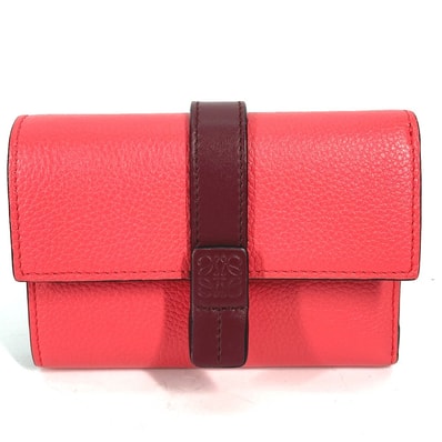 ロエベ LOEWE アナグラム スモール バーティカルウォレット バイカラー コンパクトウォレット 3つ折り財布 レザー ピンク 美品
