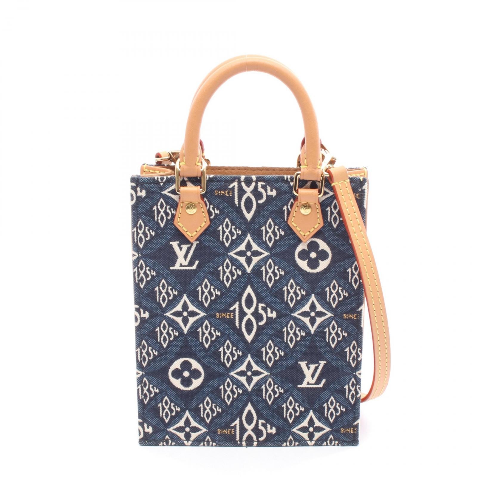 ルイ・ヴィトン LOUIS VUITTON プティット サックプラ Since 1854 ハンドバッグ バッグ キャンバス レザー モノグラム・ジャガード レディース ネイビー系 / ホワイト系 / ブラウン系 M80288 【中古】
