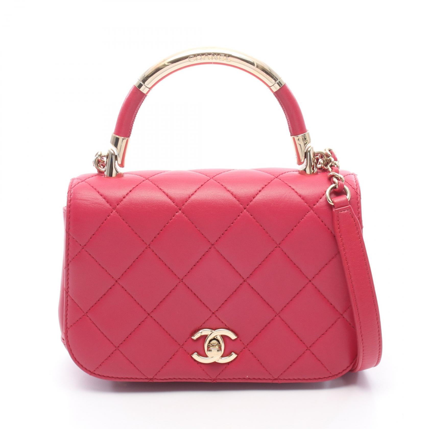 シャネル CHANEL マトラッセ トップハンドル 2WAY ショルダーバッグ バッグ ラムスキン(羊革) レディース ピンク系 【中古】
