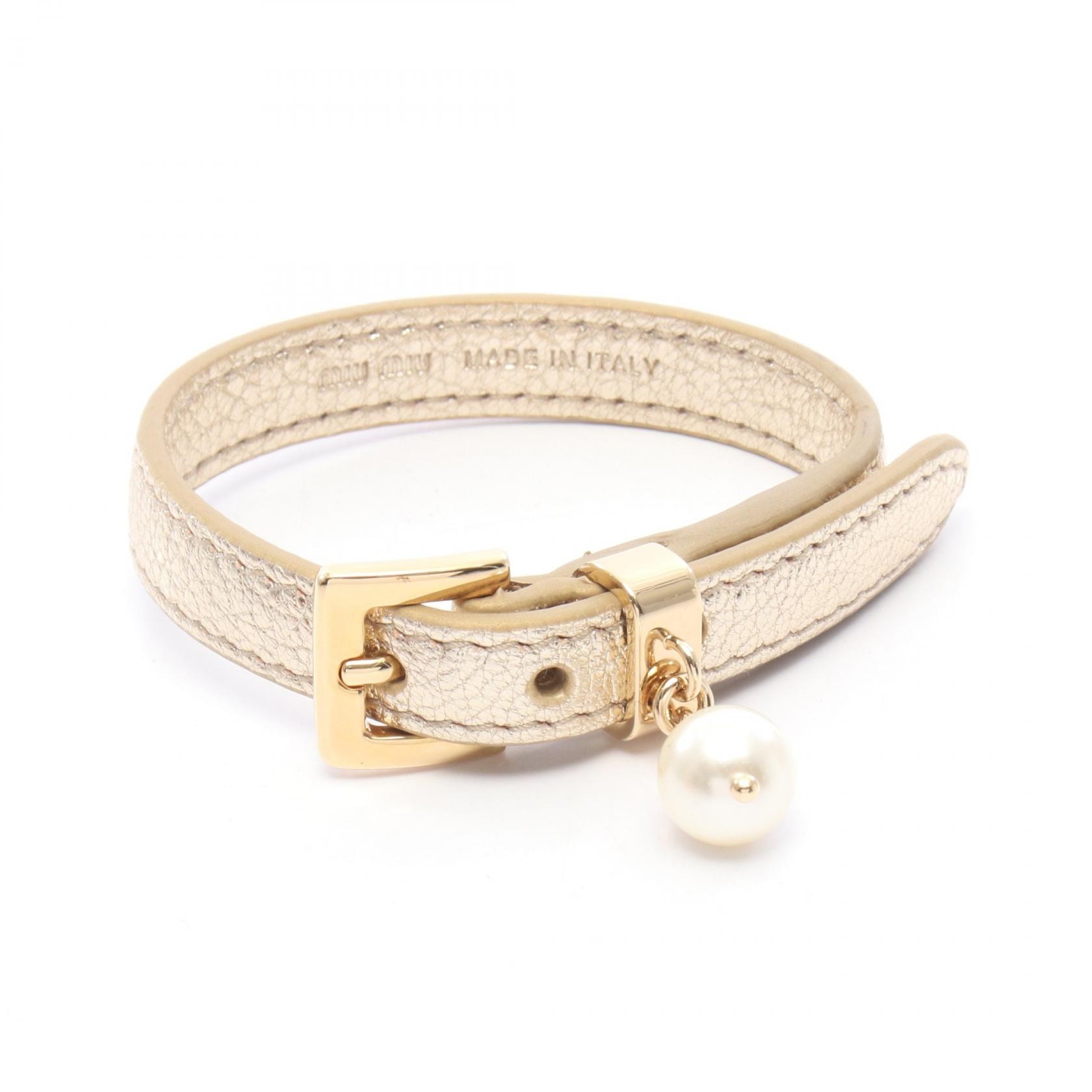 ミュウ ミュウ Miu Miu ブレスレット アクセサリー レザー フェイクパール レディース ゴールド系 / ホワイト系 【中古】