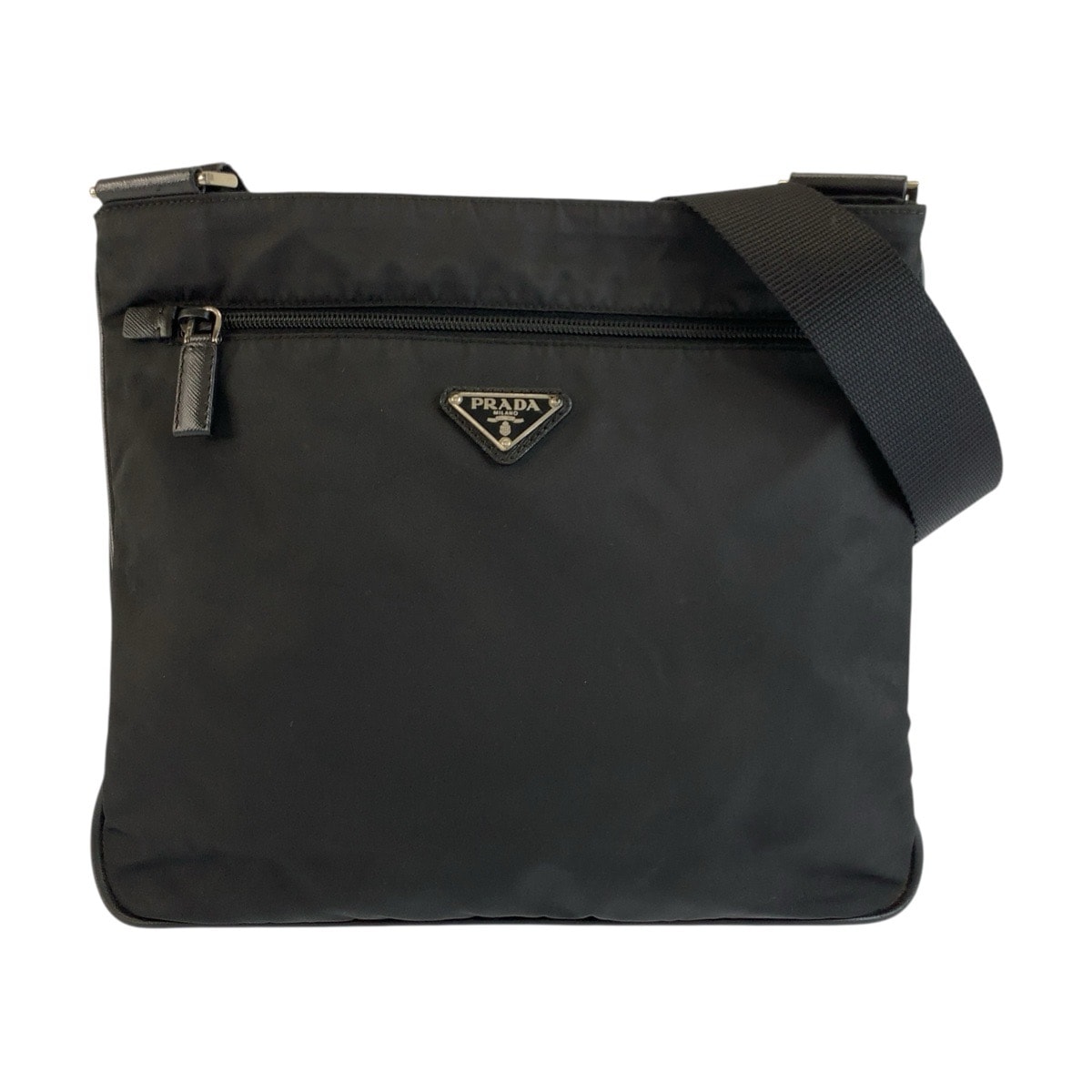 美品 PRADA プラダ テスート 三角ロゴプレート ブラック 黒 シルバー金具 ナイロン ショルダーバッグ メッセンジャーバッグ 603214 【中古】