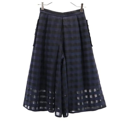 LANVIN en Bleu ランバンオンブルー チェック柄 ガウチョパンツ 36 ネイビー系 バックジップ