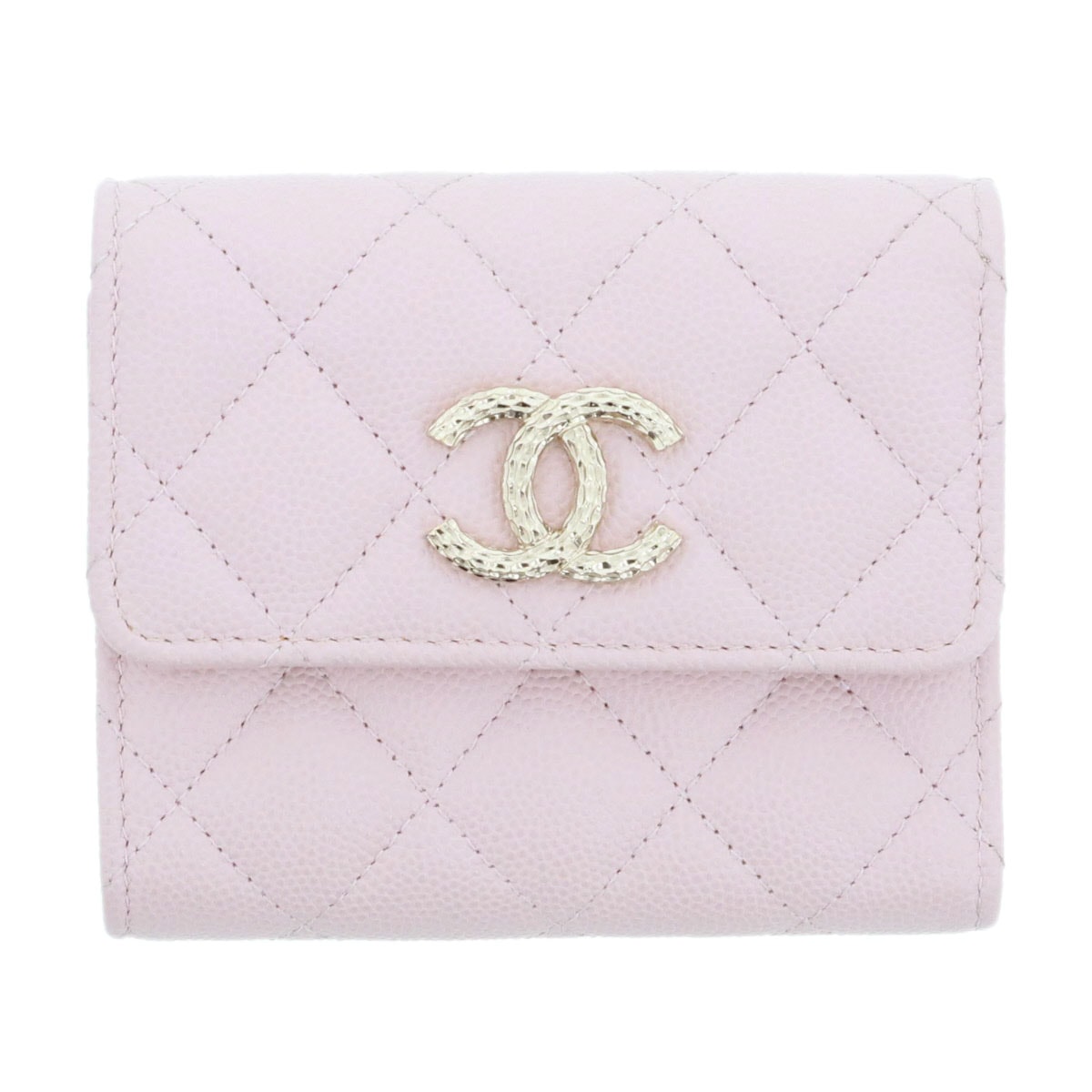CHANEL シャネル ココマーク マトラッセ コンパクトウォレット 三つ折り財布 AP4250 キャビアスキン ピンク ゴールド金具  レディース【中古】
