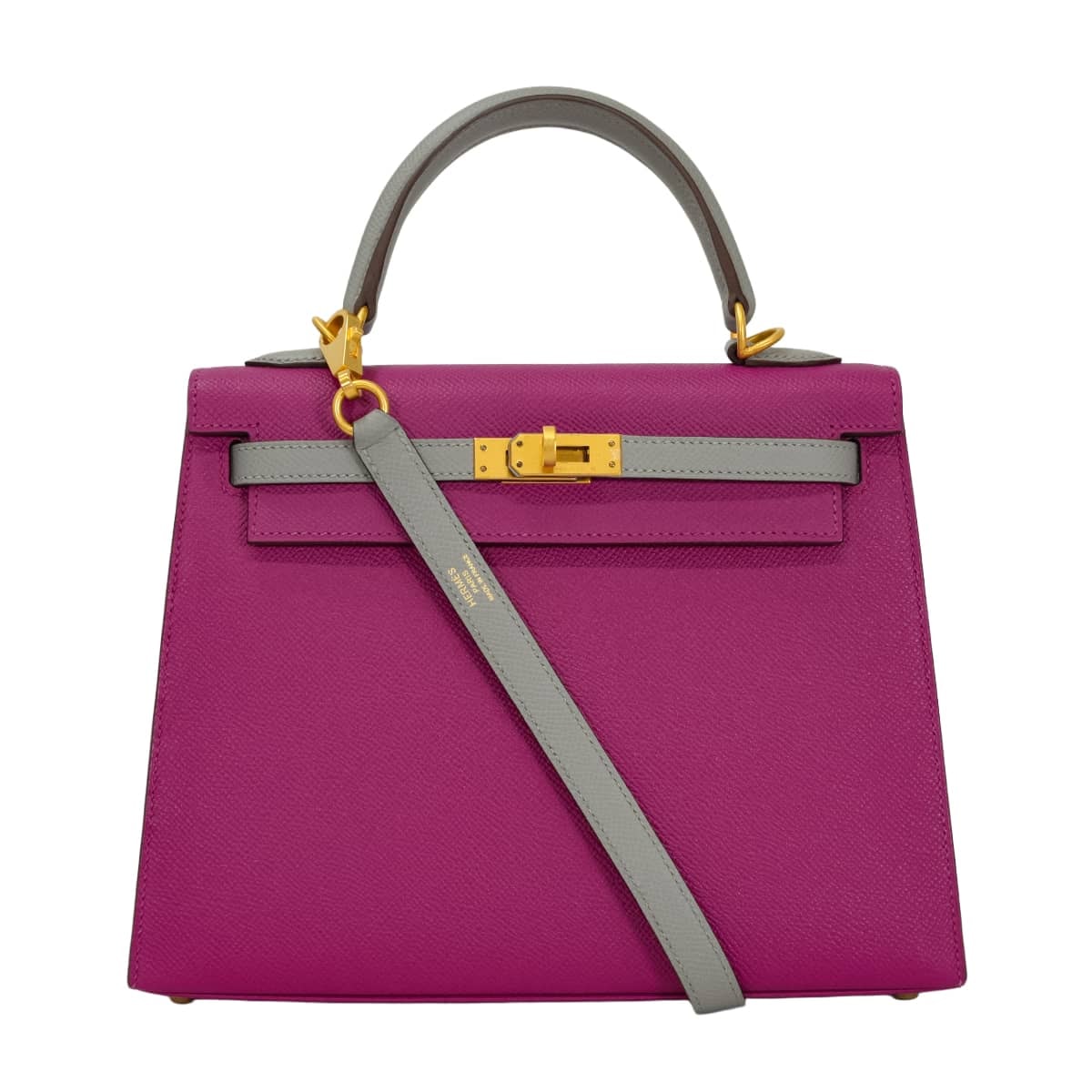 HERMES エルメス ショルダーバッグ ケリー25 外縫い スペシャルオーダー ローズパープル/グリムエット エプソン マットゴールド金具 C刻印 新品同様【中古】