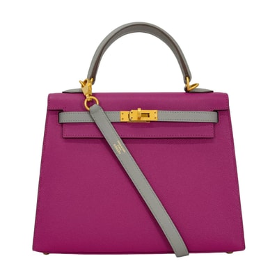 HERMES エルメス ショルダーバッグ ケリー25 外縫い スペシャルオーダー ローズパープル/グリムエット エプソン マットゴールド金具 C刻印 新品同様【中古】