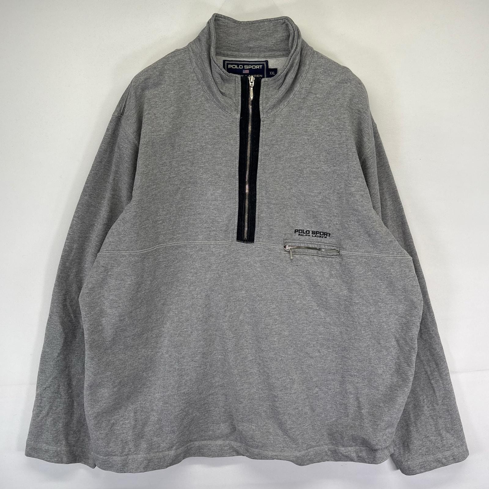 古着 ポロスポーツ POLO SPORTS スウェット ハーフジップ プルオーバー ワンポイント刺繍ロゴ 2XL  グレー系 メンズ