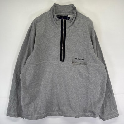 古着 ポロスポーツ POLO SPORTS スウェット ハーフジップ プルオーバー ワンポイント刺繍ロゴ 2XL グレー系 メンズ