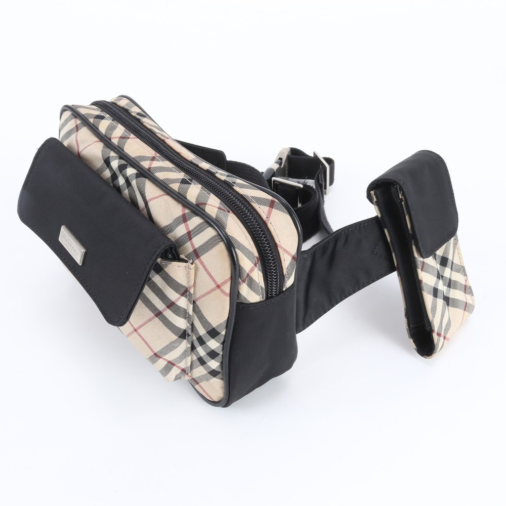 ■美品 バーバリー ノバ チェックボディバッグ レザー×ナイロン