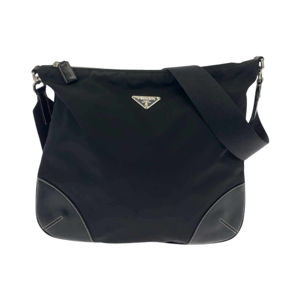 PRADA プラダ テスート 三角ロゴプレート ブラック 黒 シルバー金具 ナイロン ショルダーバッグ ポシェット 503350 【中古】