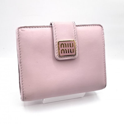 MIU MIU(ミュウミュウ) コンパクトウォレット 二つ折り財布 ピンク レザー ゴールド金具 レディース 【中古】