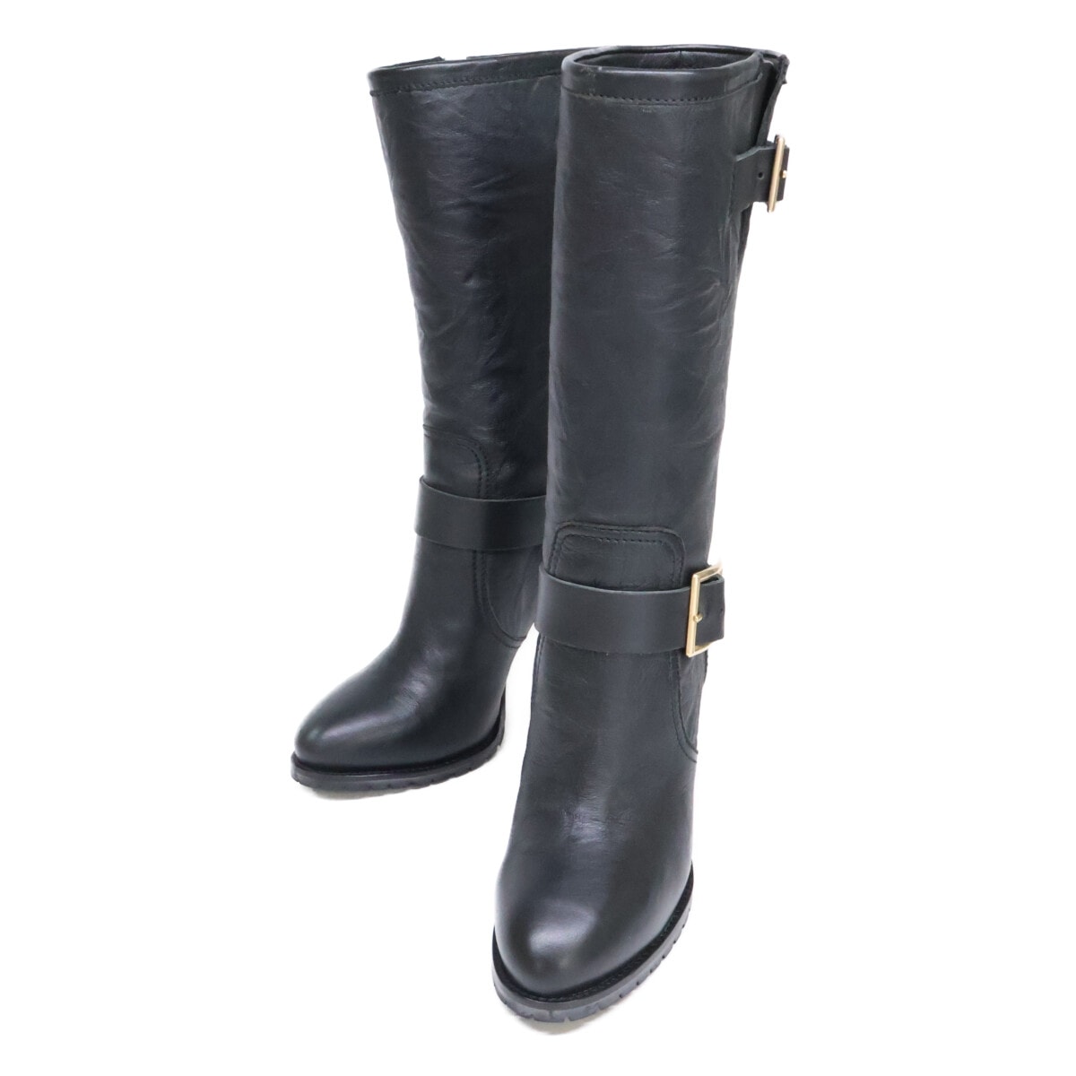 ジミーチュウ 【新品同様】124 GALEN BIKER LEATHER UNLINED レザー バイカー ブーツ 36 1/2