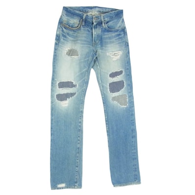 HYSTERIC GLAMOUR ヒステリックグラマー デニムパンツ 0253AP02 SP加工 スタッズ ダメージ リペア加工 ストレート デニムパンツ インディゴブルー系 28【中古】