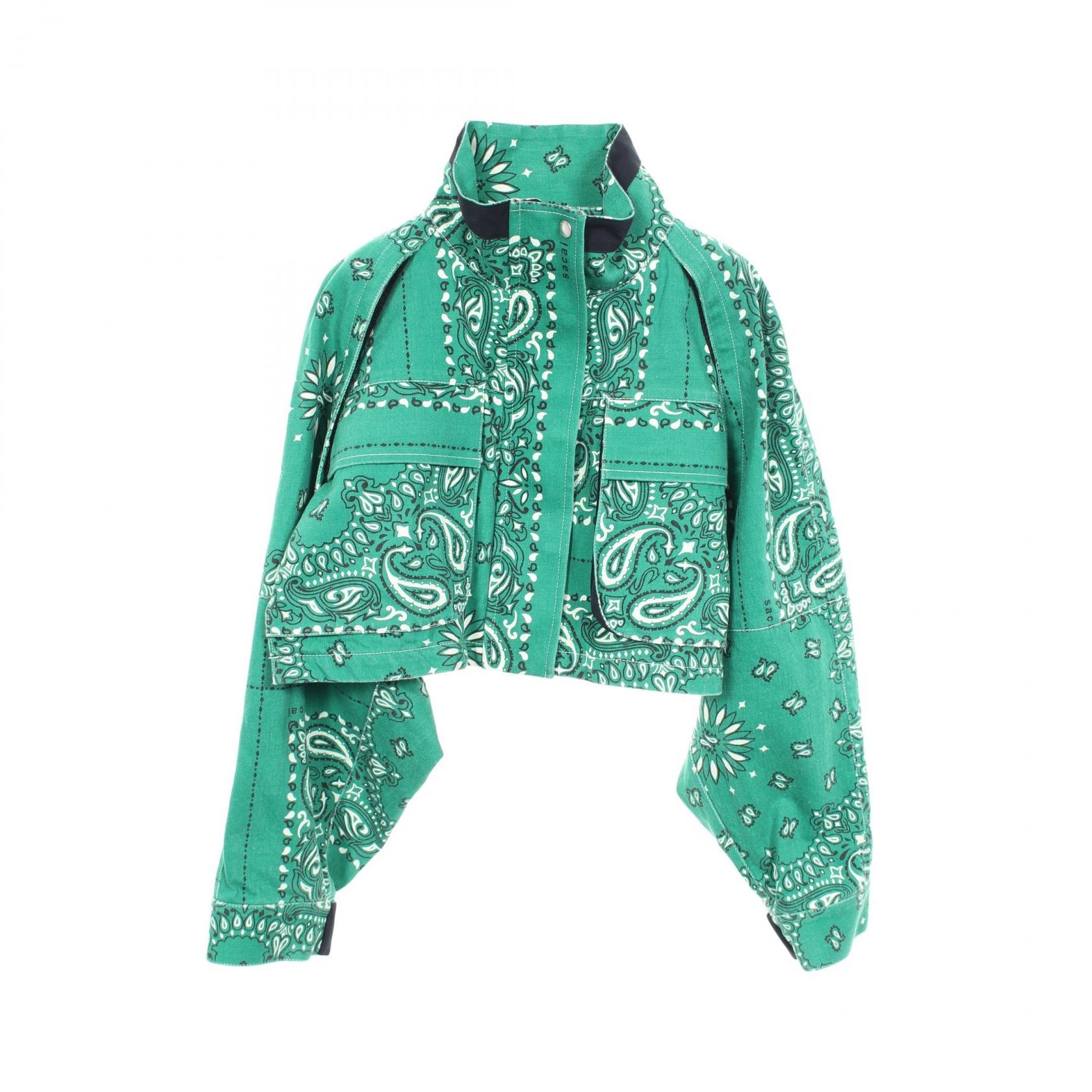 サカイ Sacai Bandana Print Blouson クロップド 衣料品 アウター コットン レディース グリーン系 【中古】