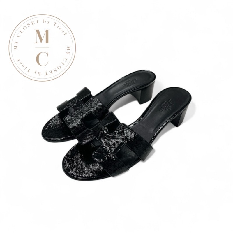 エルメス HERMES オアジス サンダル 靴 シューズ レザー ブラック 黒 ミュール