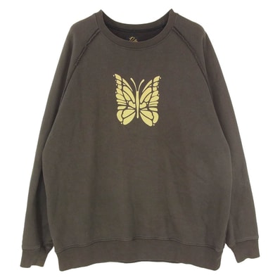 Needles ニードルス 19AW FK219 CREW NECK SWEAT Papillon print パピオン プリント プルオーバー スウェット グリーン系 S【中古】