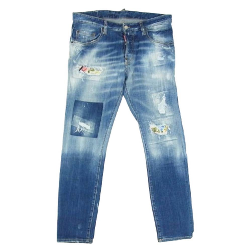 DSQUARED2 ディースクエアード デニムパンツ s74lb1056 s30342 SKATER ダメージ加工 ストレッチデニム パンツ インディゴブルー系 46【中古】