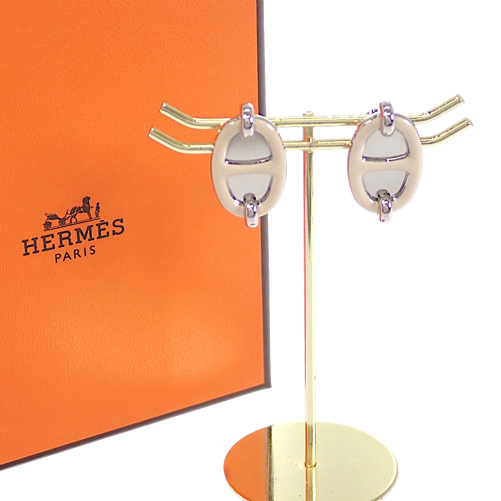 エルメス ミニ マイヨン ピアス クレーム シルバー【中古】【Aランク】