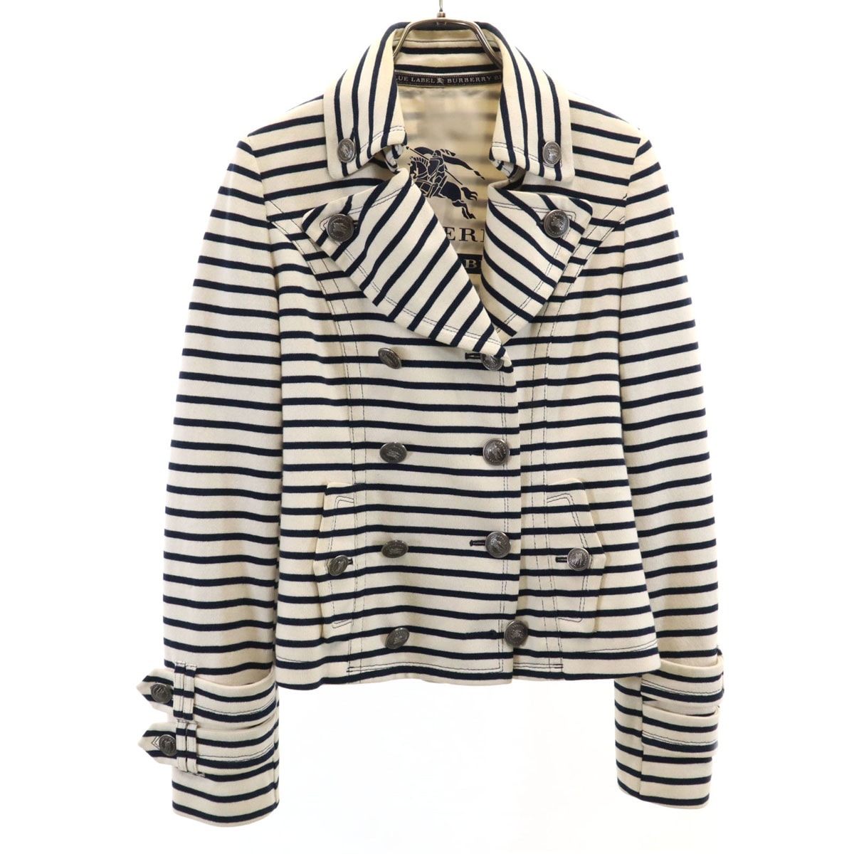 BURBERRY LONDON BLUE LABEL バーバリー ロンドン ブルーレーベル 日本製 ボーダー柄 マリン ジャケット 38 アイボリー 三陽商会